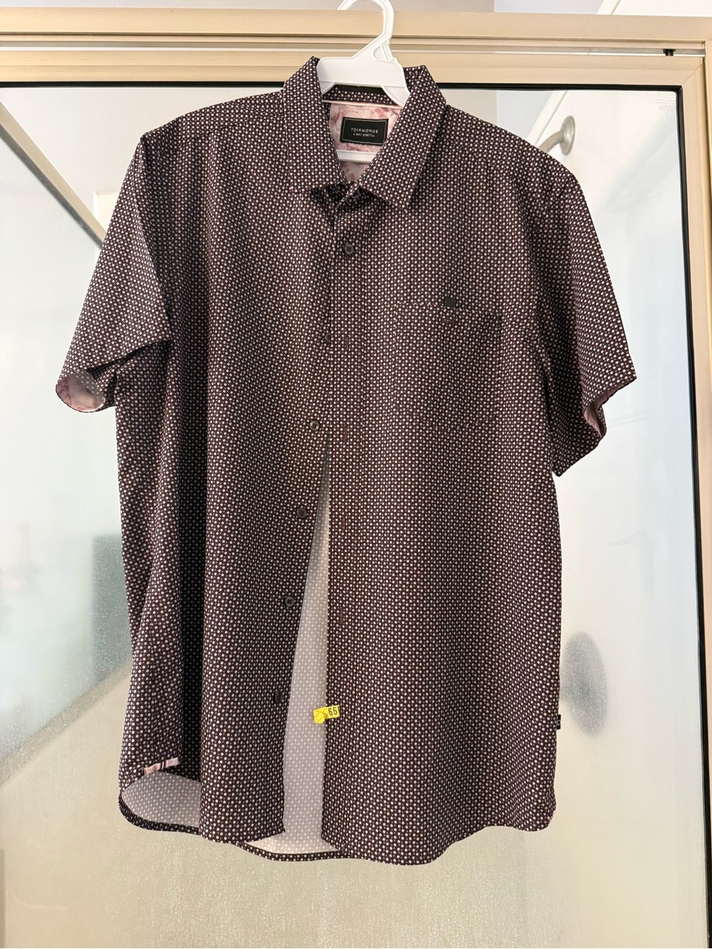 7 Diamonds Men's Short Sleeve Patterned Button-Up Shirt - Burgundy